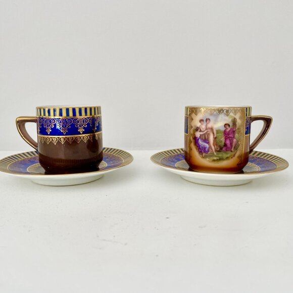 Vintage Set of 2 Demitasse Espresso Cup with Saucer Made in Czechoslovakia - Picture 1 of 5